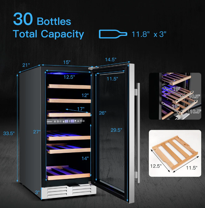 15'' 30 Bottle Dual Zone Free-standing Wine Refrigerator, scuff marks top and side