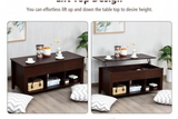 Lift Top Coffee Table With Storage Lower Shelf-Brown, fully assembled