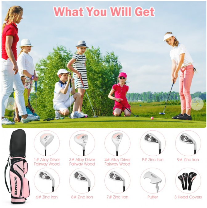 10 Pieces Ladies Complete Golf Club Set with Alloy Driver, Pink Bag included, Right Handed