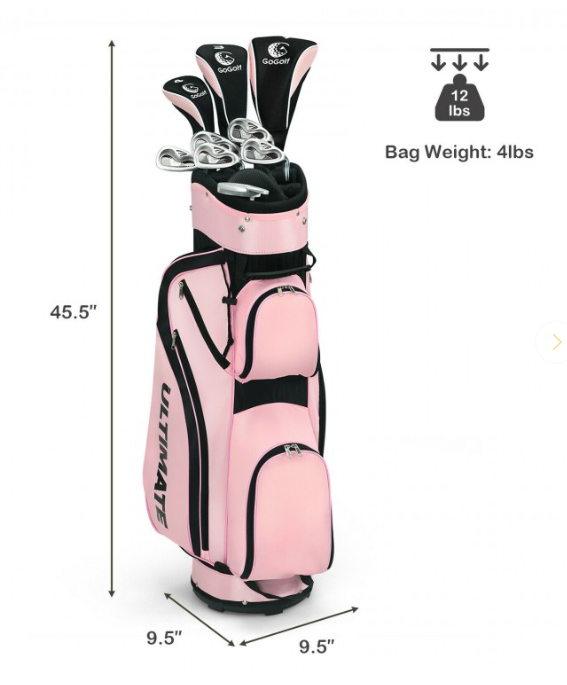10 Pieces Ladies Complete Golf Club Set with Alloy Driver, Pink Bag included, Right Handed