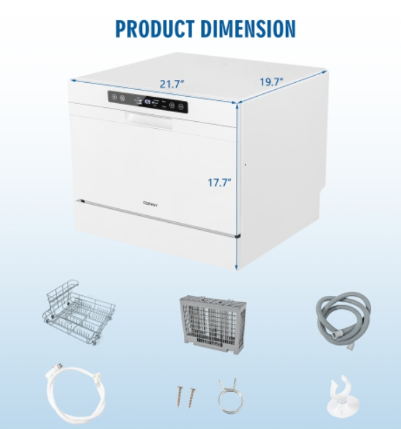 Compact Countertop Dishwasher 6 Place Settings w/ 5 Washing Programs & 24H Timer