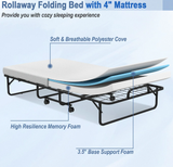 Twin Size Metal Folding Bed with 4``memory Foam Mattress