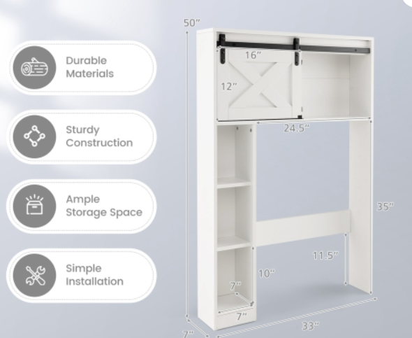 Bathroom Storage Cabinet, Sliding Barn Door, fully assembled, slight interior imperfection