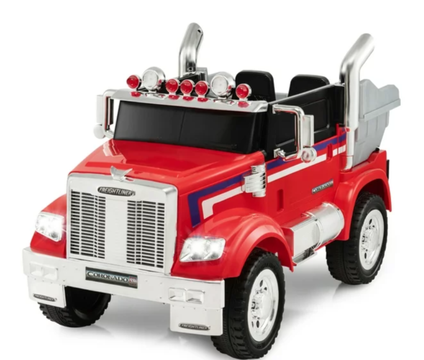12V Licensed Freightliner Kids Ride On Truck Car RC w/ Dump Box & Lights Red, fully assembled