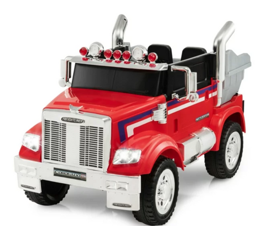 12V Licensed Freightliner Kids Ride On Truck Car RC w/ Dump Box & Lights Red, fully assembled