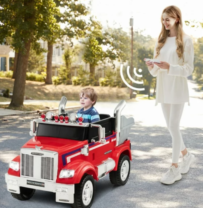 12V Licensed Freightliner Kids Ride On Truck Car RC w/ Dump Box & Lights Red, fully assembled