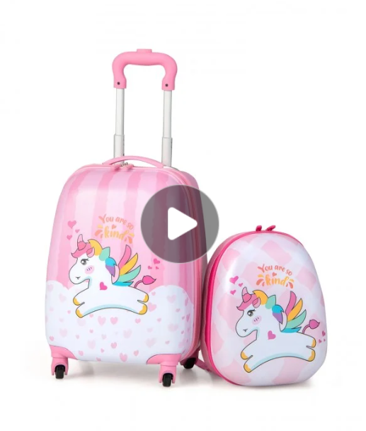 2 Pieces 12 Inch 16 Inch Kids Luggage Set with Backpack and Suitcase for Travel