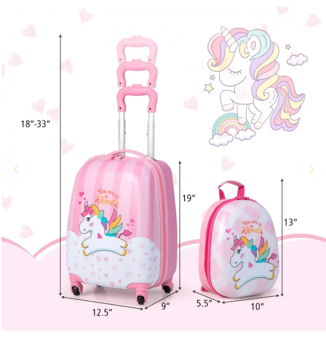 2 Pieces 12 Inch 16 Inch Kids Luggage Set with Backpack and Suitcase for Travel