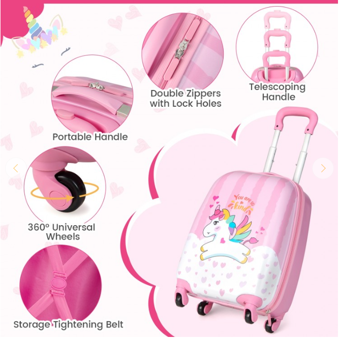 2 Pieces 12 Inch 16 Inch Kids Luggage Set with Backpack and Suitcase for Travel