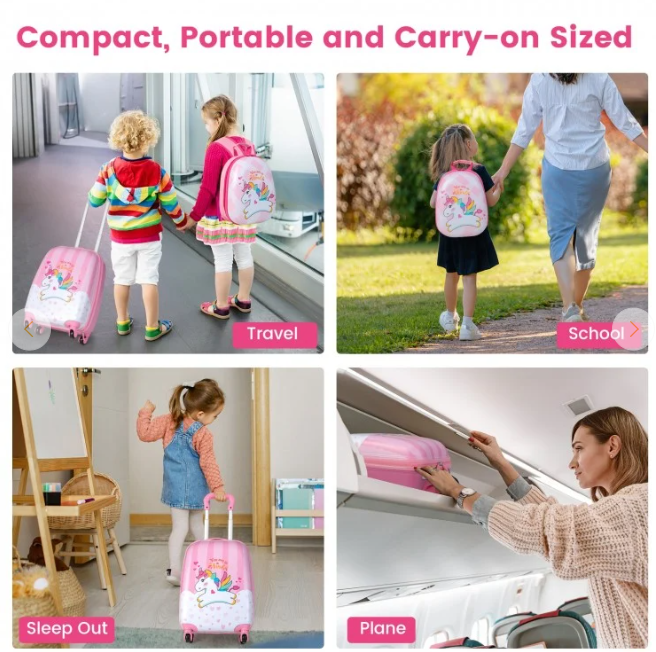 2 Pieces 12 Inch 16 Inch Kids Luggage Set with Backpack and Suitcase for Travel