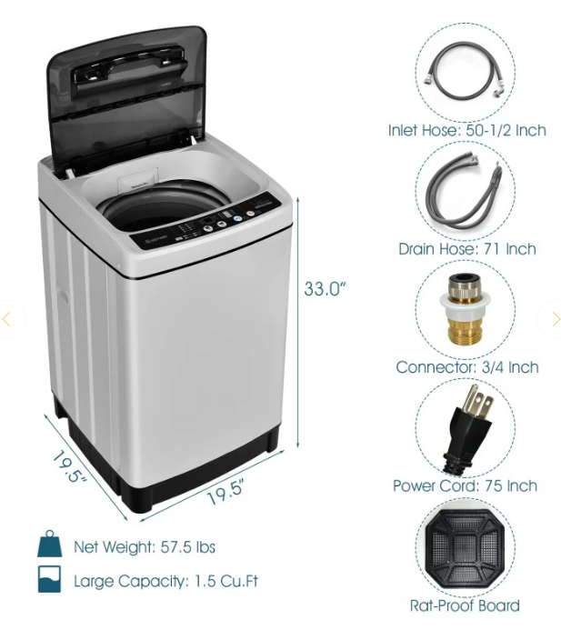 All in One,  Full-Automatic Washing Machine 1.5 Cu.Ft 11 LBS Washer and Dryer