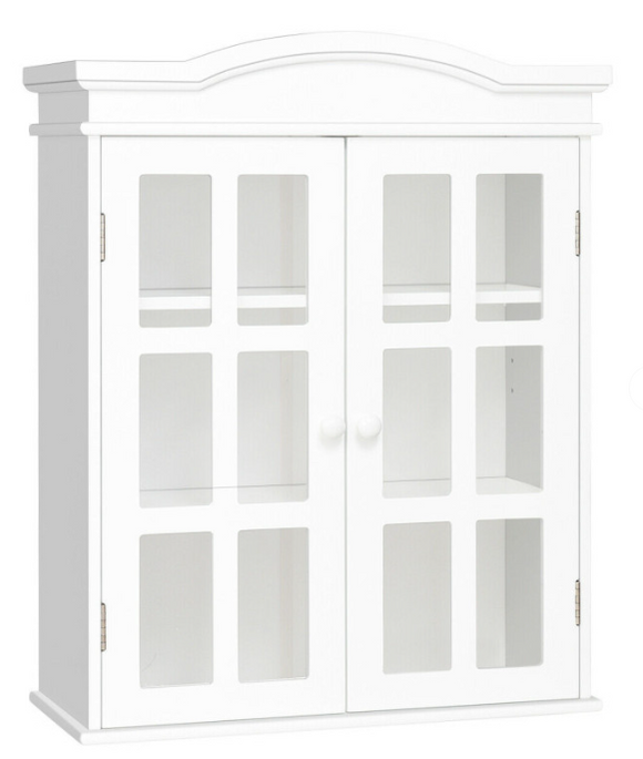 Wall-Mount Bathroom Double Doors Shelved Storage Cabinet, fully assembled