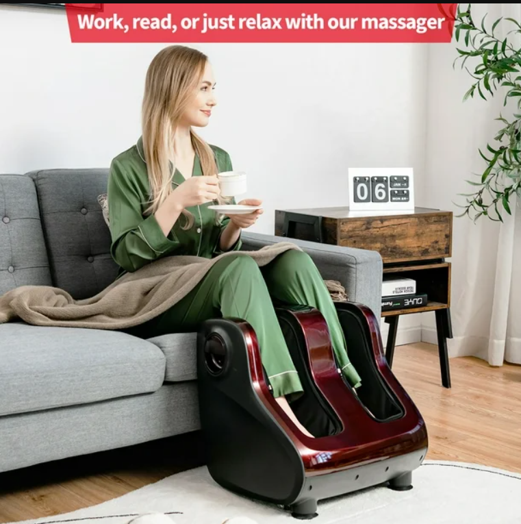 Shiatsu Foot & Calf Massager W/ Compression Kneading Heating & Vibrating Red