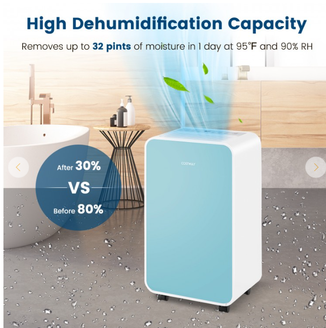 32 Pints/Day Portable Quiet Dehumidifier, up to 2500 Sq. Ft - 1 box