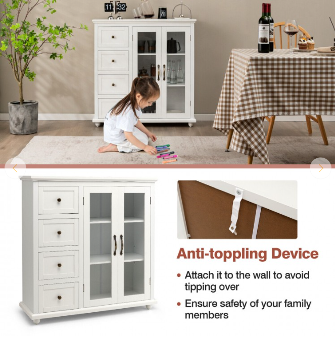 Buffet Sideboard Table Kitchen Storage Cabinet with Drawers and Doors, FULLY ASSEMBLED