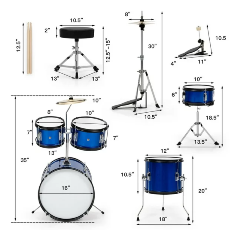 SPECIAL,  5-Piece Complete Kids Drum Set, Blue, assembled, slightly marked
