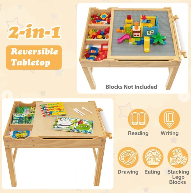 Kids Activity Play Table with lego style table top and storage