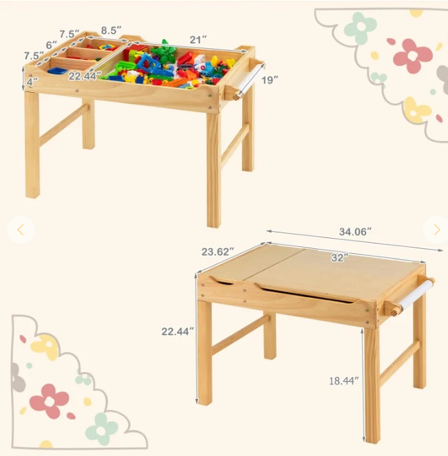 Kids Activity Play Table with lego style table top and storage