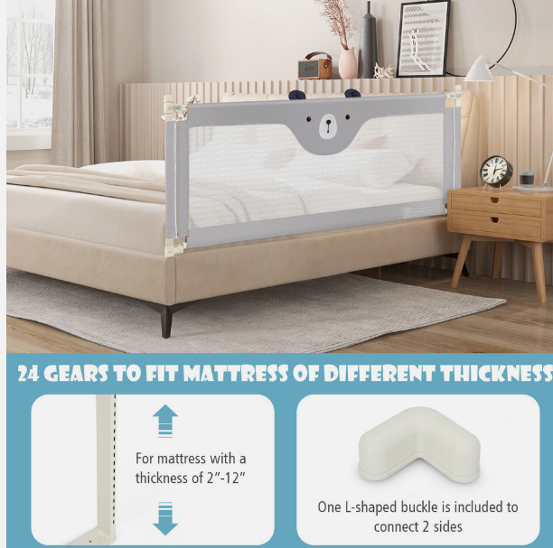77" Bed Rails for Toddlers Vertical Lifting Baby Bedrail Guard with Lock Grey, 1 box
