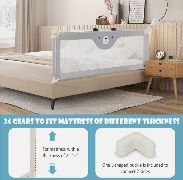 77" Bed Rails for Toddlers Vertical Lifting Baby Bedrail Guard with Lock Grey, 1 box