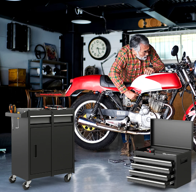 Small, 2-in-1 Tool Chest and Cabinet with 5 Sliding Drawers-Black, minor scuffs