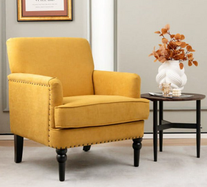 Tufted Accent Chair with Rubber Wood Legs-Yellow