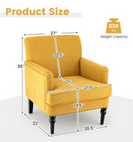 Tufted Accent Chair with Rubber Wood Legs-Yellow