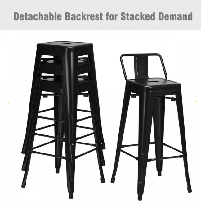 Set of 4,  30 Inch Vintage Metal Bar Stool with Removable Middle Back, 1 light scuff mark