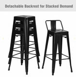 Set of 4,  30 Inch Vintage Metal Bar Stool with Removable Middle Back, 1 light scuff mark