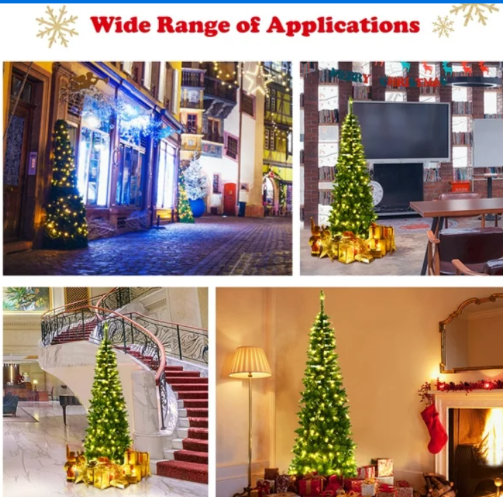6.5ft Pre-Lit Hinged Pencil Christmas Tree 250 White Lights