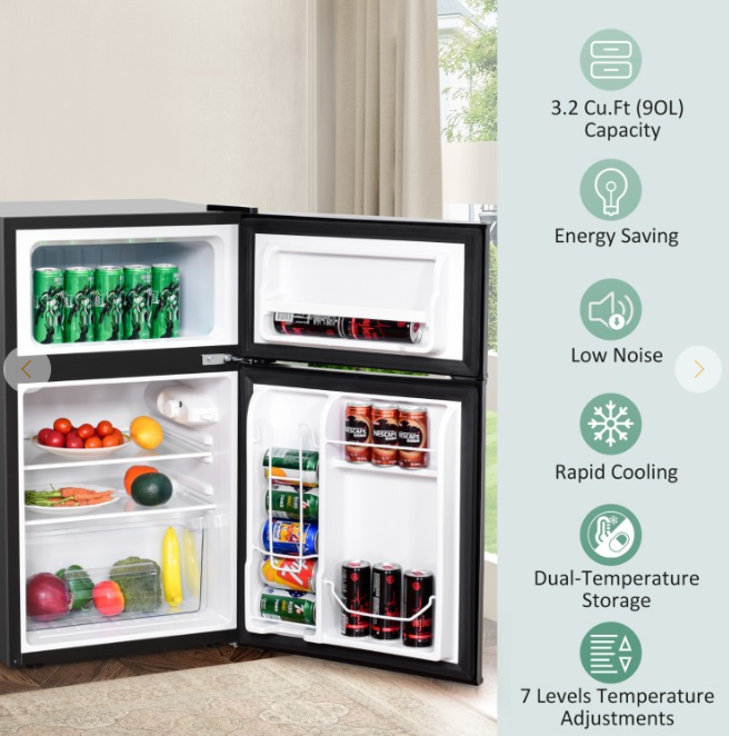 3.2 cu ft Compact Stainless Steel Refrigerator, black