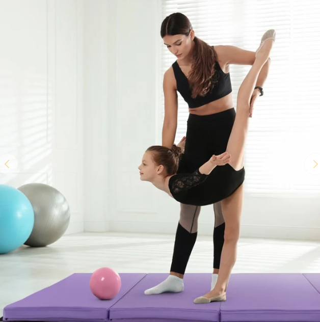4` x 8`Folding Gymnastics Mat with Carry Handles and Sweatproof Detachable PU Leather Cover
