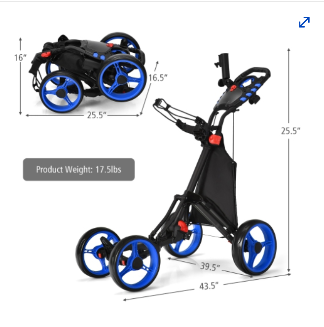 Goplus Folding 4 Wheels Golf Push Cart W/Bag Scoreboard Adjustable Handle