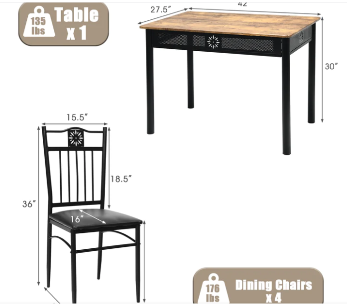 5 Pcs Dining Set, dent in seat cushion from shipping, fully assembled