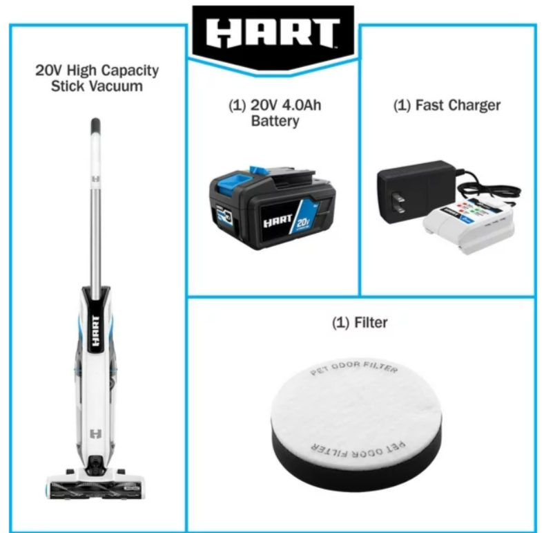 HART 20-Volt High Capacity Cordless Stick Vacuum Kit, assembled
