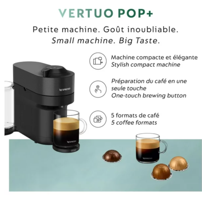 Nespresso Vertuo Pop+ Coffee Machine by De'Longhi, Liquorice Black, box damage