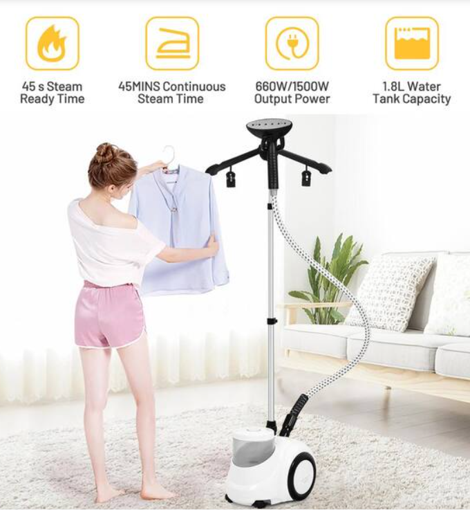 1500-Watt Garment Cloth Steamer with 1.8 L Detachable Water Tank 2-Level Steam