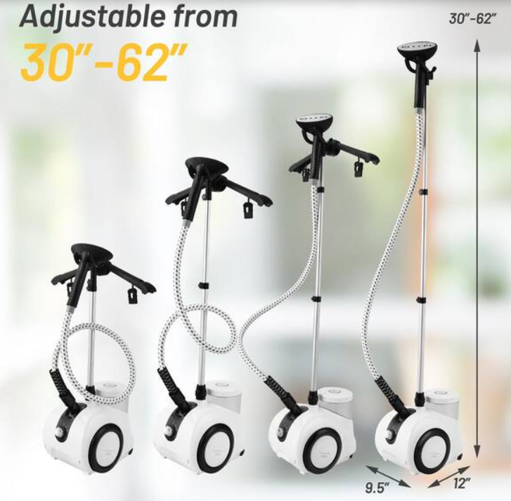 1500-Watt Garment Cloth Steamer with 1.8 L Detachable Water Tank 2-Level Steam