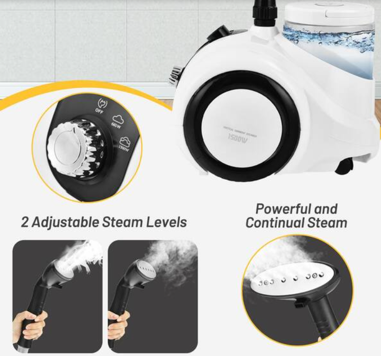 1500-Watt Garment Cloth Steamer with 1.8 L Detachable Water Tank 2-Level Steam