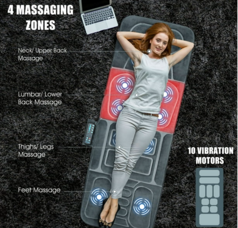 Foldable Massage Mat Full Body Massager w/ Heat & 10 Vibration Motors