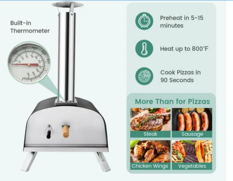 12" Multi-Fuel Pizza Oven Propane & Wood Fired Pizza Maker Portable, 1 box unassembled