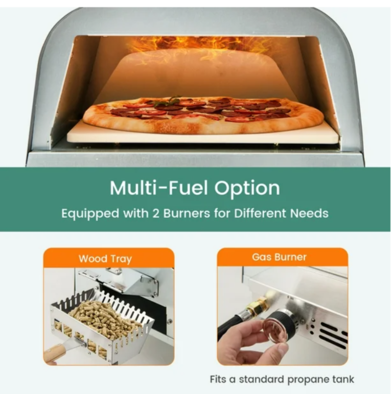 12" Multi-Fuel Pizza Oven Propane & Wood Fired Pizza Maker Portable, 1 box unassembled