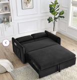 55" Velvet Square Arm Sofa Bed, Black