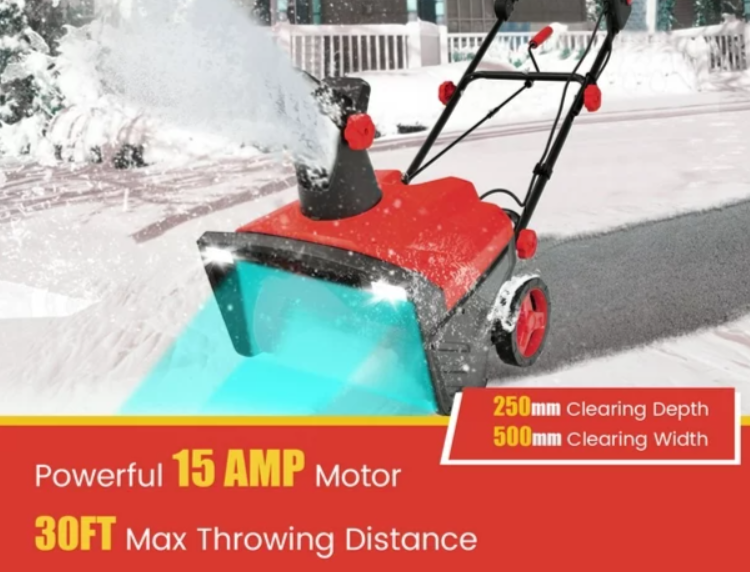 20" Electric Snow Thrower 120V 15Amp Snow Blower, 2 Lights, fully assembled