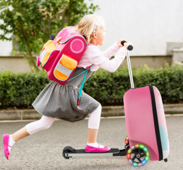 Hardshell Ride-On Suitcase Scooter With Led Flashing Wheels-Black & Pink