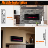 50 Inch Ultra-Thin Electric Fireplace with Decorative Crystals and remote