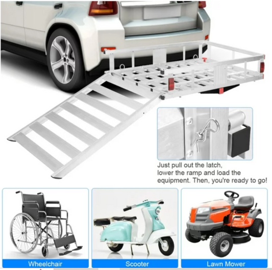 50''X29.5''Aluminum Cargo Carrier W/ Ramp Hitch-Mounted Mobility Carrier Hauler, 1 box