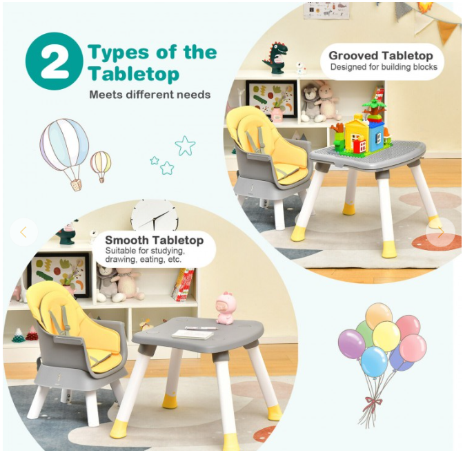 6-in-1 Convertible Baby High Chair with Adjustable Removable Tray