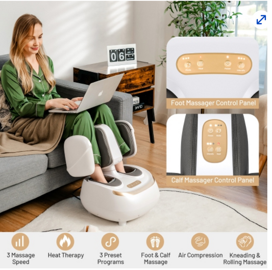 2 in 1 Foot & Calf Massager w/Heat, Shiatsu Deep Kneading & Compression Massager