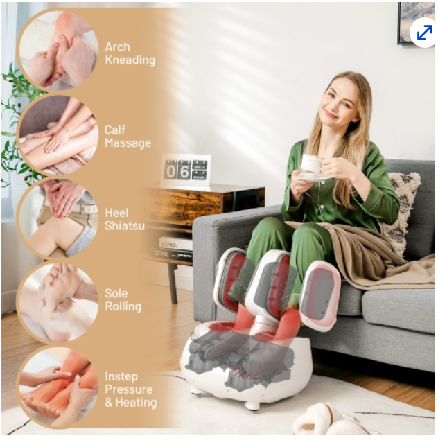 2 in 1 Foot & Calf Massager w/Heat, Shiatsu Deep Kneading & Compression Massager